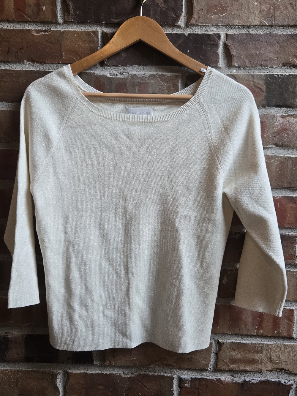 Worthington Cream Scoopneck 3/4 Sleeve Knit Top Sweater Subtle Sparkle Festive